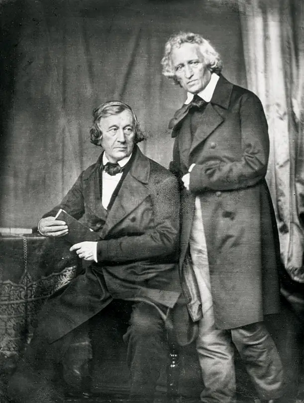 Retrato histórico de los Hermanos Grimm, pioneros de los cuentos de hadas.