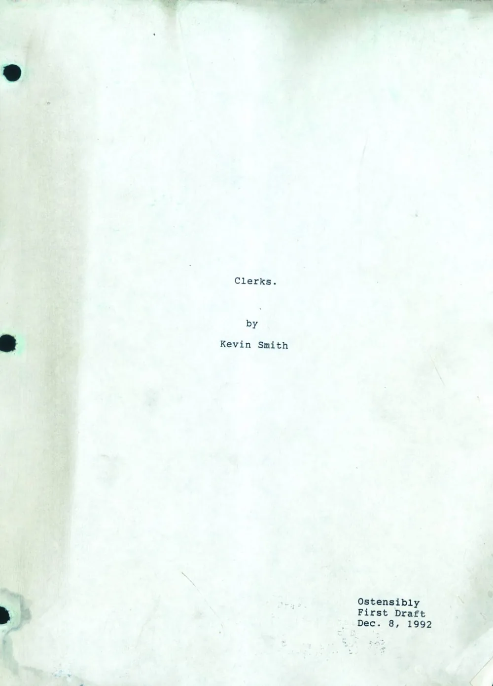 Portada del primer borrador del guion de Clerks, de Kevin Smith, fechado en diciembre de 1992.